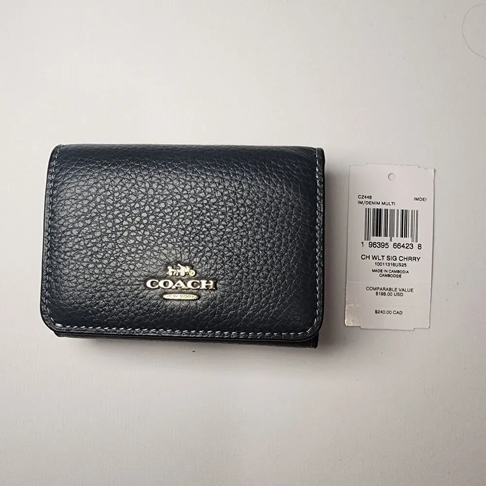 NWT Coach CZ448 2in1 Card Holder Wallet In Signature Canvas With Cherry Print